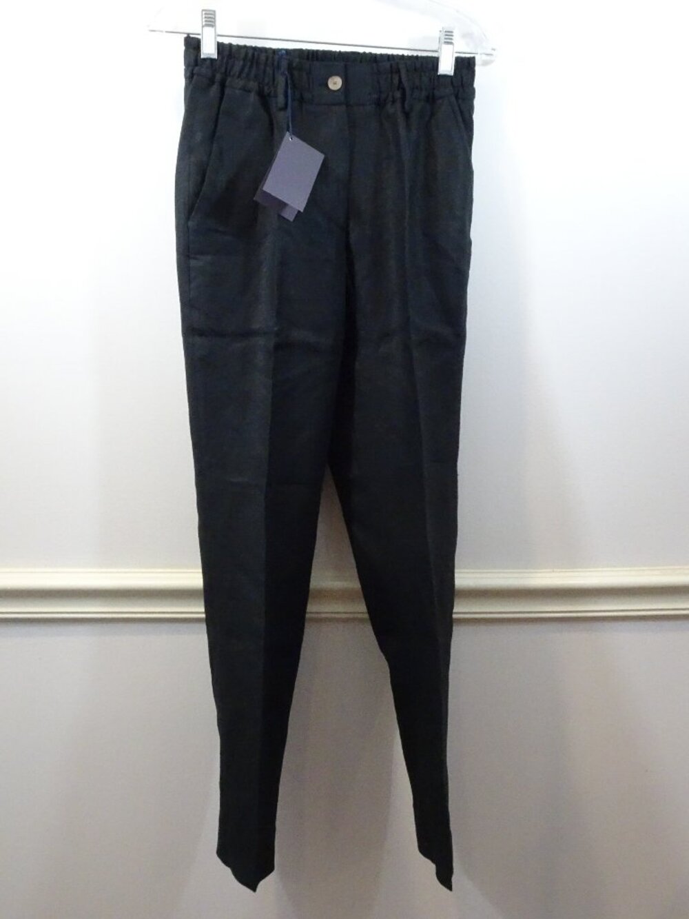Marco Cimmino Womens 100% Linen Black Donna Pants Size 42 made in Italy NEW